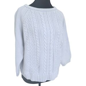 J Crew Cable Knit Sweater Light Lilac 3/4 Sleeve Women M Cottage Heritage Preppy